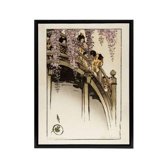 Artery8 Helen Hyde Children on The Moon Bridge at Kameido Framed Canvas Art | Size: W24 x H32