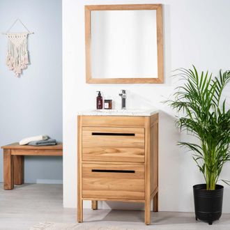 Wanda Collection Mueble De Ba&ntilde;o En Teca Y Terrazo Crema Sira 60cm