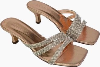 XY London Womens XY London Womens/Ladies Sparkle Diamante Square Toe Mule Sandals - Rose Gold - Size: 6
