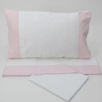 Casa da Laura S&aacute;banas 100% algod&oacute;n 200 hilos rayas rosa cama 150/160 2 almohadas 5