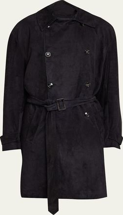 Kiton Mens Suede Double-Breasted Trench Coat