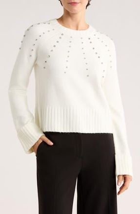 Ellen Tracy Rhinestone Embellished Crop Sweater in Marshmallow at Nordstrom Rack, Size X-Large