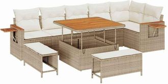 vidaXL Conjunto De Sof&aacute; De Jard&iacute;n Con Coj&iacute;n 9 Pcs Beige Polirat&aacute;n Vidaxl
