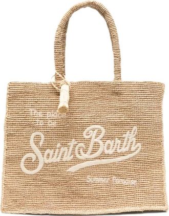 MC2 Saint Barth Vanity Border Raffia Schoudertas - Dames - Shoppers - Beige - ONE Size - Katoen - Tassen