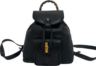Gucci Black Leather Bamboo Backpack (Pre-Owned)