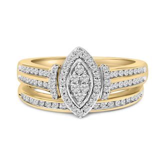 House of Brilliance 14K Yellow Gold Plated Sterling Silver 1/2 Cttw Marquise Cluster Diamond Bridal Set