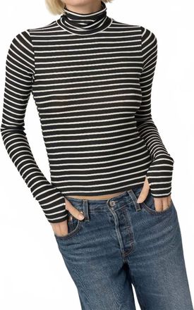 Bloomingdale's Lipson Striped Long Sleeve Turtleneck Top In Black/ivory