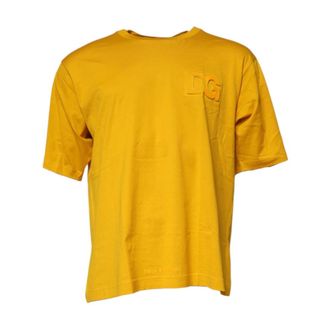 Dolce & Gabbana T-shirt in jersey con ricamo logo DG - - Tops - Uomo - Giallo - M