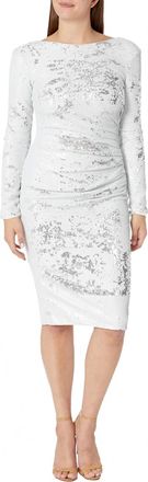 Dress The Population Stretch Sequin Drape Front Bodycon Midi Dress In White Multi