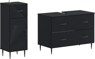 vidaXL Juego De Gabinete De Ba&ntilde;o De 2 Piezas Haarlem Negro Vidaxl
