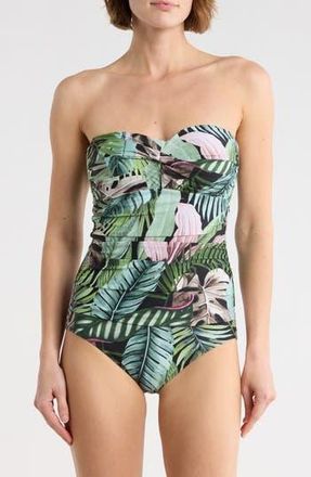 Jantzen Flora Bandeau One-Piece Swimsuit in Black at Nordstrom Rack, Size 10