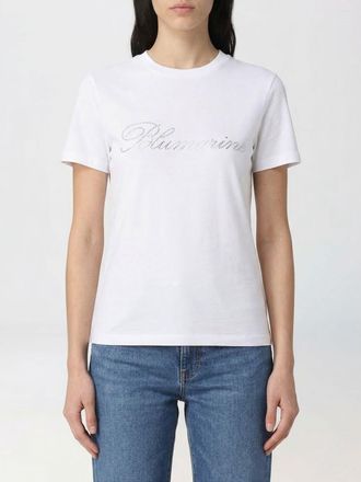 Blumarine T-shirts in cotone con logo di strass Blumarine
