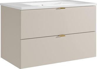 Vente-Unique Mueble de ba&ntilde;o suspendido con lavabo encastrado - Beige - 80 cm - LAVENA