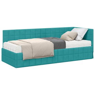 vidaXL Estructura De Cama Esquina Con Colch&oacute;n 2 Pcs Tuquesa Terciopelo Vidaxl
