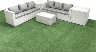 Fimous Garden Outdoor pe Rattan Furniture Set 6 Seater Rattan Garden Sofa Set with 2 Side Tables Light Grey Mixed - Fimous