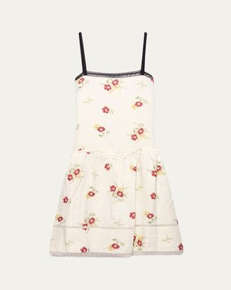 Prada Floral Embroidered Linen Mini Dress