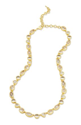Savvy Cie Jewels GOLD PLATES BEZEL SET MIXED SHAPE WHITE CZ NECKLACE