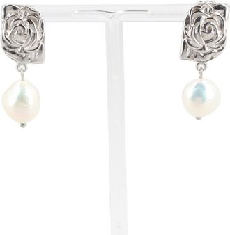 Magda Butrym Rose Pendant Pearl Drop Rhodium Earrings