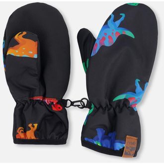 Deux par Deux Boy Mid-Season Mittens Animal Print in Recycled Polyester in Black Dinosaur Print at Nordstrom, Size 12-24 M