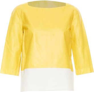 Marni 2014 yellow off-white lambskin leather colorblock boat neck top IT38 XS
