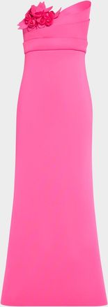 Badgley Mischka Strapless Floral Applique Scuba Gown