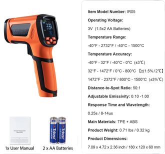 OEM Term&oacute;metro Infrarrojo, Doble L&aacute;ser, Medici&oacute;n Sin Contacto, Color Naranja