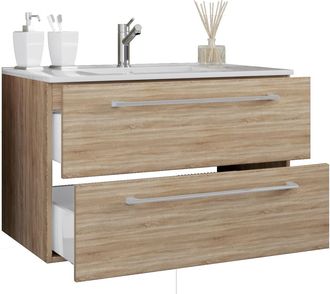 ebuy24 Ebuy24 - Vcm 2 Piezas Lavabo Lavabo Inferior Gabinete Ancho 60 Cm Muebles De Ba&ntilde;o Juego Colgando Con Dos Cajones Badinos (sonoma-oiche (s&auml;gerau))