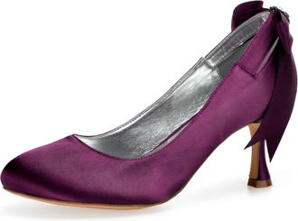 Generic Wedding Shoes Bridal Womens Low Closed Round Toe High Heels Classic Slip on Sexy Satin Stiletto Formal Dress Heel Shoes 7Cm,Purple,7 UK
