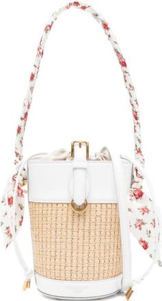 Dolce & Gabbana Bucket Bags, female, Beige, Size: ONE SIZE Woven Bucket Bag with Floral Scarf Detail