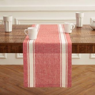 Solino Home Linen Table Runner for Dining Table, Holiday and Everyday Table Decor - Country Stripe in Red at Nordstrom, Size Xx-Small
