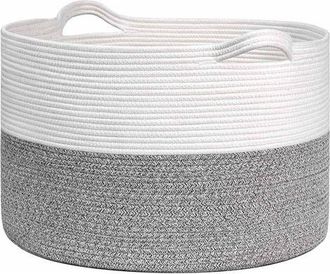 OEM Cesta De Almacenamiento Grande, De Algod&oacute;n, 51 X 34 Cm, Gris Y Blanco