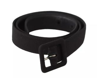 Dolce & Gabbana Womens Black Velvet Leather Logo Waist Buckle Belt - One Size