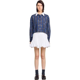 Sandro Rhinestone checkered collar shirt in Blue at Nordstrom, Size X-Small
