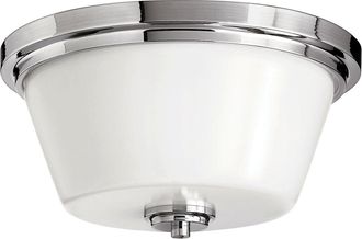 Loops IP44 2 Bulb Flush Light Opaque Glass Polished Chrome Stepped LED E27 60W