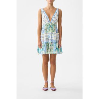 Camilla Tiered Short Dress With Shoulder Ties in Midsummer Mosaics at Nordstrom, Size Xx-Small Au