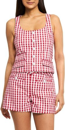 Cinq &agrave; Sept Lovina Mini Gingham Stretch Cotton Top in Chili Pepper/White at Nordstrom, Size Xx-Small