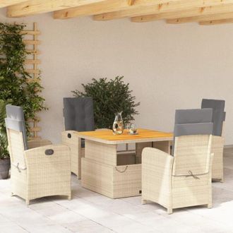 vidaXL Set Comedor De Jard&iacute;n 5 Pzas Con Cojines Rat&aacute;n Sint&eacute;tico Beige Vidaxl