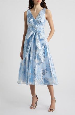 Eliza J Metallic Jacquard Wrap Bodice Cocktail Dress in Periwinkle at Nordstrom, Size 12
