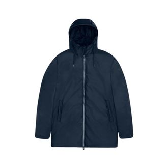 Rains Waterdichte Lange Jas met Verstelbare Capuchon - Heren - Winterjassen - Blauw - M - Polyester - Jassen