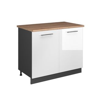 Vicco Mueble Bajo Para Fregadero Fame-line, Blanco Alto Brillo/antracita, 100 Cm, Et Roble, Vicco