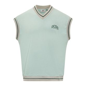 GCDS Sleeveless Knitwear, male, Green, Size: S Logo Sleeveless Crew