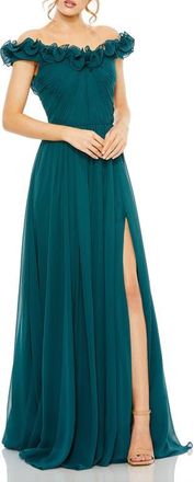 Mac Duggal Ruched Off The Shoulder A Line Gown in Teal at Nordstrom, Size 12