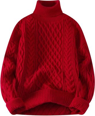 Generic Polo Neck Jumpers for Women UK Winter Warm Cable Knit Roll Neck Jumpers Turtleneck Knitted Jumper Holiday Pullover Sweaters Comfy Soft Crochet Sweater