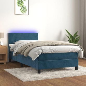 vidaXL Cama Box Spring Colch&oacute;n Y Led Terciopelo Azul Oscuro 100x200 Cm Vidaxl