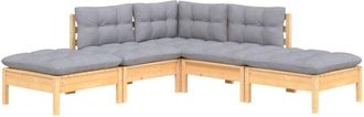 vidaXL Juego De Muebles De Jard&iacute;n 5 Pzas Y Cojines Madera Pino Gris Vidaxl