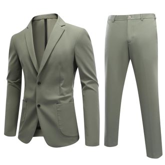 AlltheMen Mens Smart Casual Suit 2 Piece 2 Buttons Classic Stylish Stretch Solid Color Blazer Trousers Green XL