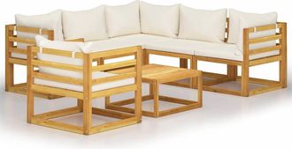 vidaXL Muebles De Jard&iacute;n 7 Pzas Cojines Crema Madera Maciza De Acacia Vidaxl