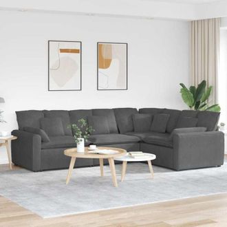 vidaXL vidaXL Divano Modulare con Cuscini in Tessuto a Coste Grigio Scuro