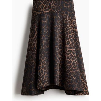 H&M Flared Twill Skirt in Dark Brown/leopard Print at Nordstrom, Size 10