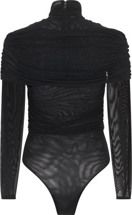 MUGLER Womens Long-Sleeve Mesh Bodysuit Black Polyamide Tops Top